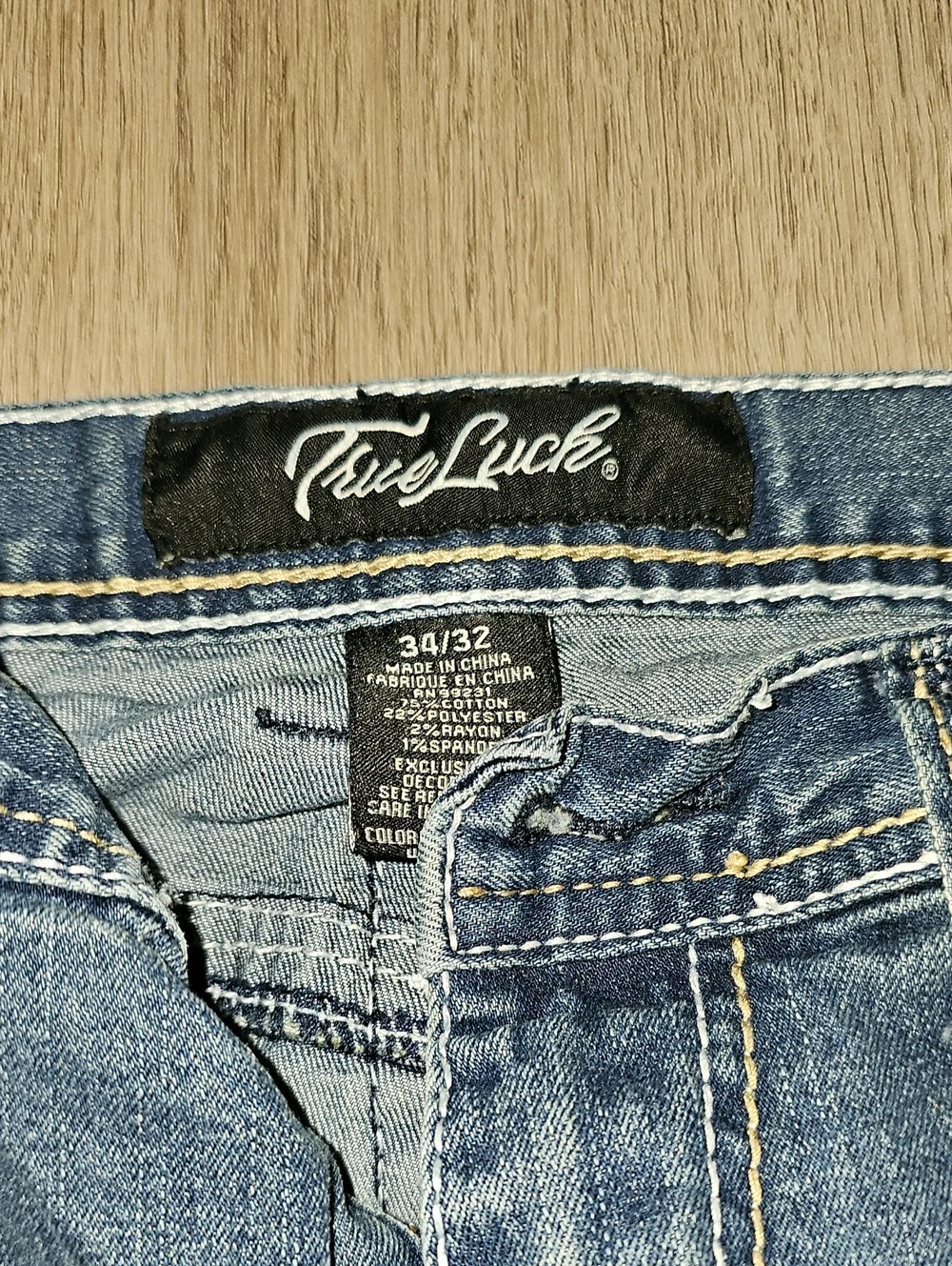 Men's Straight-Leg Jeans in Faded Blue with Decorative Back Pockets